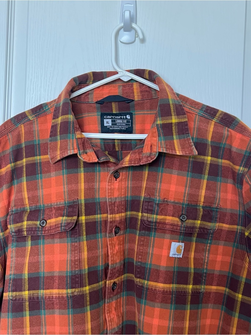 Carhartt Heavyweight Flannel Men’s Orange & Brown Plaid Shirt Jacket Size XL - Picture 8 of 13